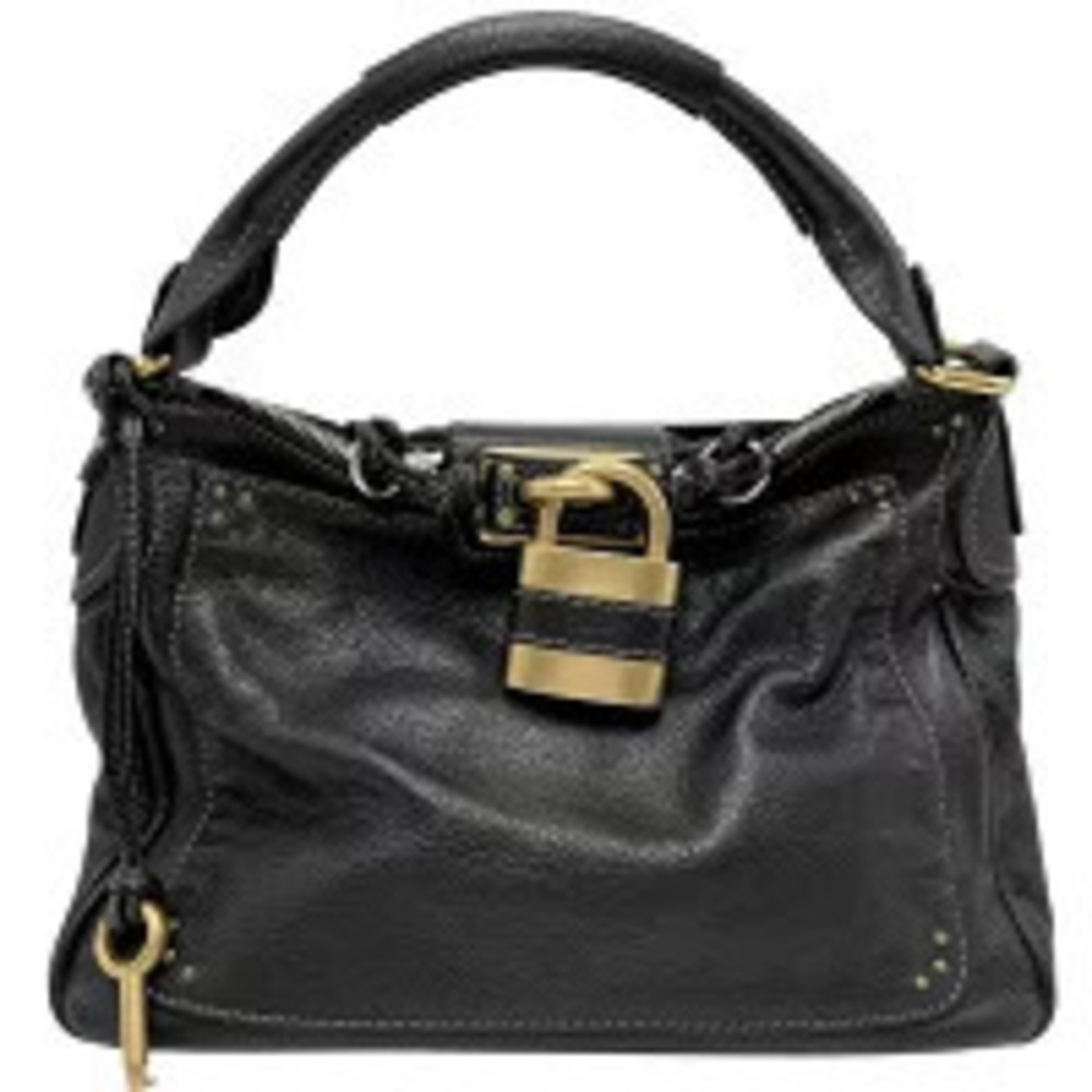 Chloe Paddington Handbag Shoulder Bag Leather Black Gold